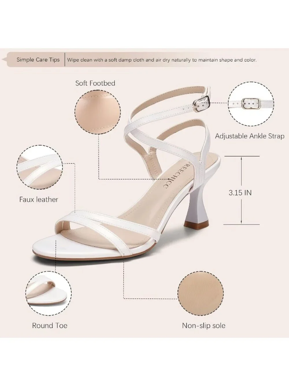 Women's White Leather elegant Strappy Heels Sandals Open Toe Ankle Strap Shoes